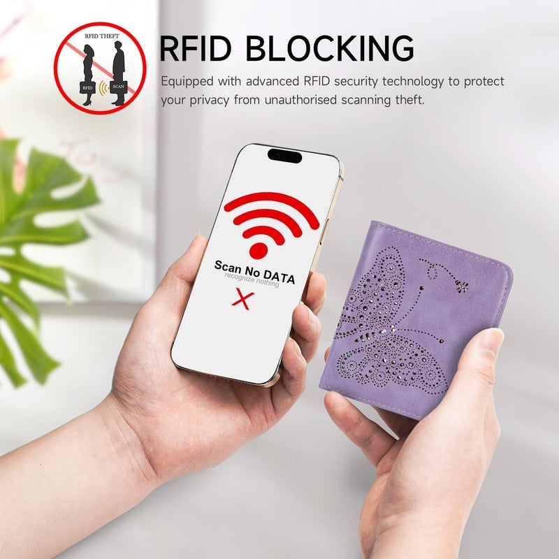 KITEVIUN محفظة RFID صغيرة للنساء رفيعة جداً محفظة نسائية مدمجة صغيرة قابلة للطي محفظة جيب للسيدات باللون البنفسجي الفاتح - Image 5